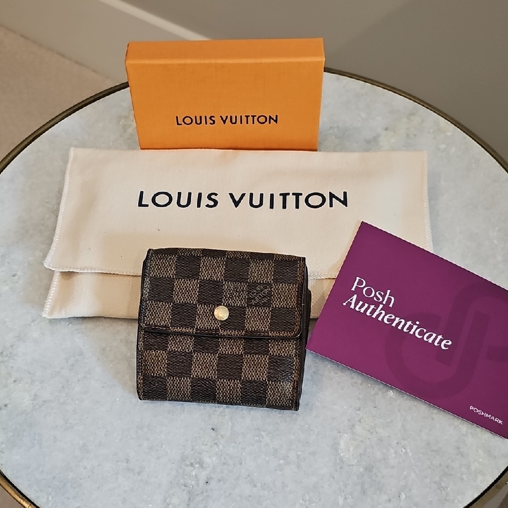 AUTHENTIC Louis Vuitton Damier Ebene Elise Trifold Compact Snap Wallet